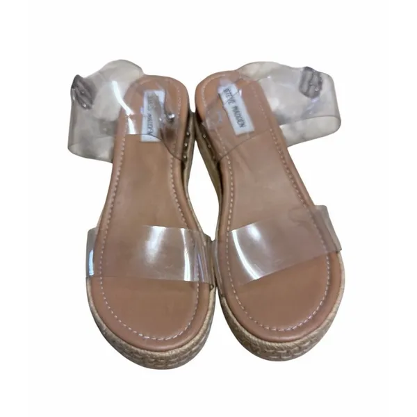Steve Madden Clear Strappy Chunky Platform‎ Espadrille Wedge Sandal Shoes Size 8 - Image 2