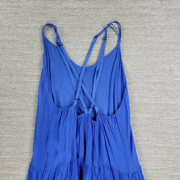 FRNCH Jailys Dress Womens M Blue Silk Viscose Criss Cross Open Back Tiered - Image 8