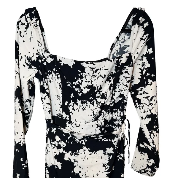 Abercrombie & Fitch NWT Long Sleeve Wrap Mini Dress Black White Floral Sz‎ Small - Image 3