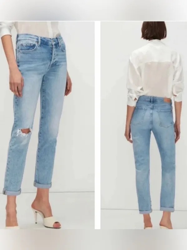 7 For All Mankind Luxe Josefina Light Blue Distressed Boyfriend Jeans- 28 - Image 2