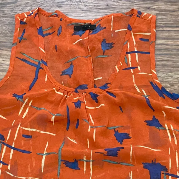 Edge Lightweight Sheer Printed Sleeveless Blouse Orange Blue Cream Size Large - Image 2