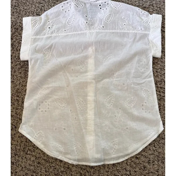 Alex & Jordan White‎ Floral Eyelet Lace Button up Blouse Size Small - Image 7