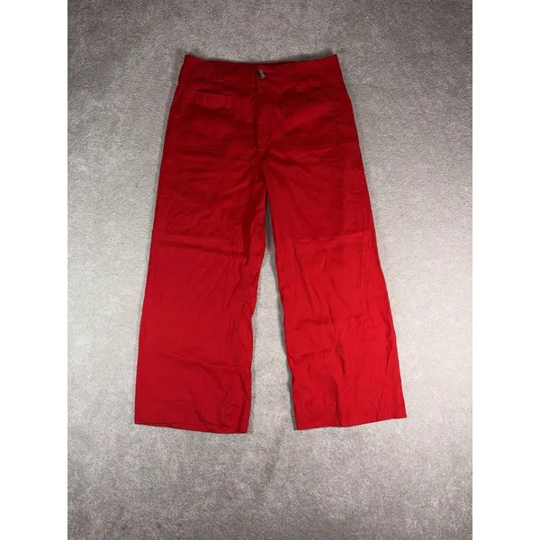 maeve colette pants 31 cropped wide leg pants Red Linen Blend Patch Pockets - Image 2