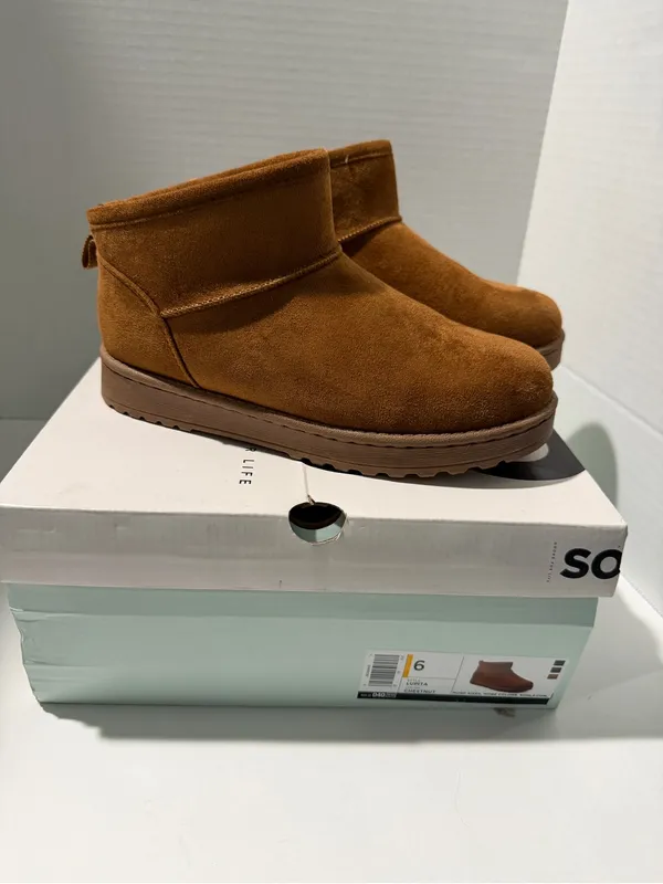 SO‎ Brown Suede Faux Fur Lined Ankle Booties - Image 3