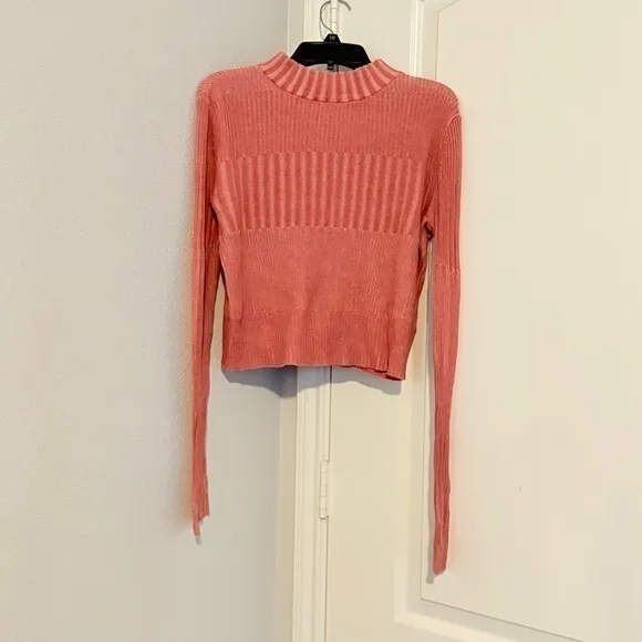 ASOTV American Eagle Ribbed Mock Neck Pullover Pink Salmon Sweater Sz Medium - Image 5