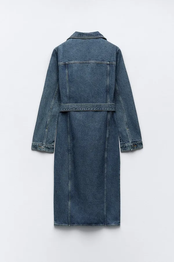 denim jean dress midi button up long sleeve waist tie - Image 7