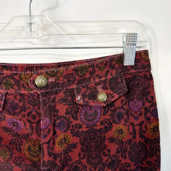 Free People Size 2 Corduroy Flare‎ Pants Burgundy Damask Floral Boho Gothic 1824 - Image 4