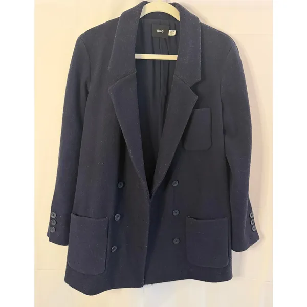 BDG Urban Outfitters Navy Blue Wool Blend Melton Boyfriend Coat Women's sz. XS - Image 5