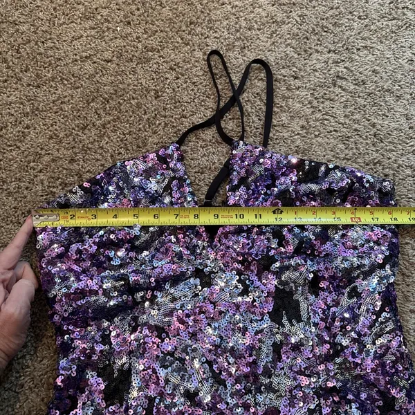 Dress The Population Amiya Purple & Silver Sequin Mini Dress XL - Image 5