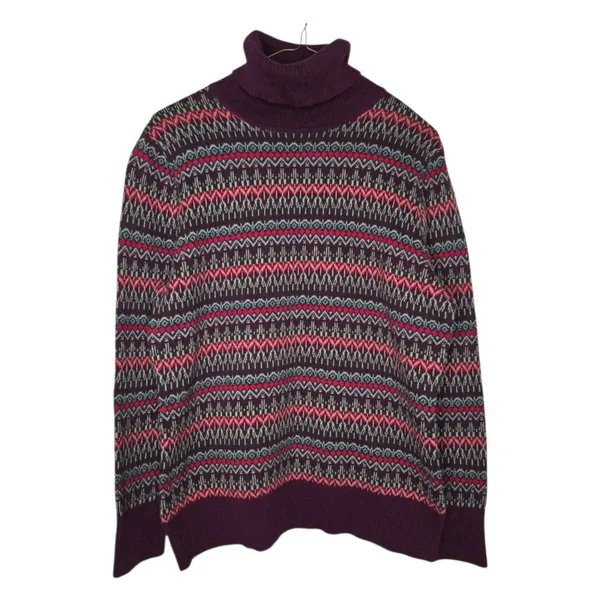 LL Bean Fair Isle Cotton Cashmere Turtleneck Sweater LRG Cabin Cozy - Image 2