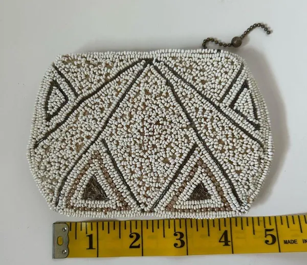 Vintage Beaded Clutch in Cream and Brown - Image 7