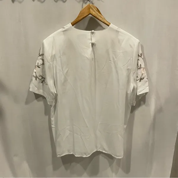 Croft & Barrow Cute vintage 80’s-90’s white semi-sheet floral embroidered short sleeve blouse - Image 8