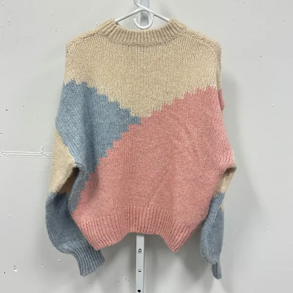 Mango MNG Colorblock Chunky Knit Sweater Large Pink Blue Crew Neck‎ Pullover - Image 2