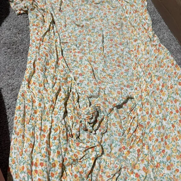 BillaBong Yellow‎ Floral Print Short Sleeve Mini Wrap Dress size S - Image 7