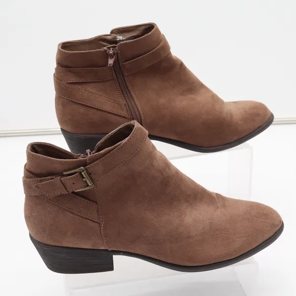 Voss Womens Brown Faux Suede Ankle Booties Side Zip Buckle Strap Size 10 - Image 2