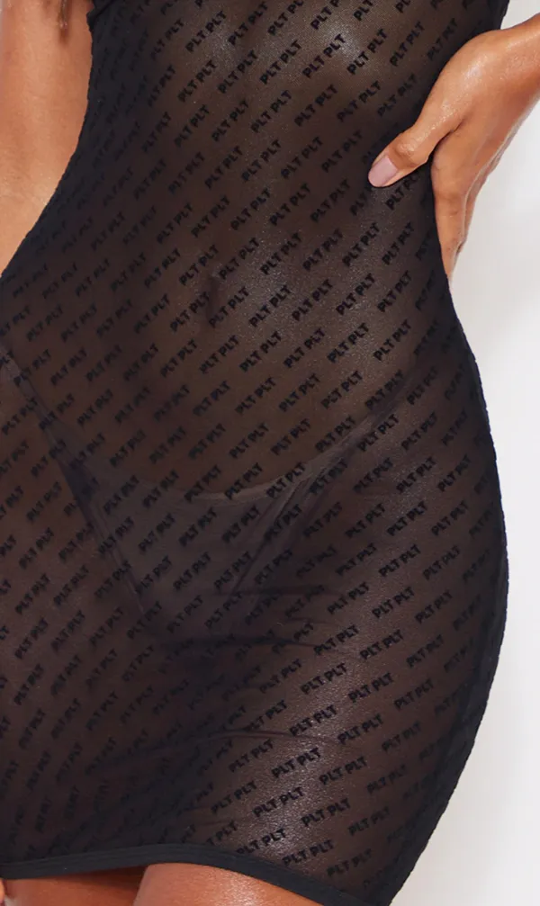 Black Flock Mesh Underwired Slip Dress - Image 4