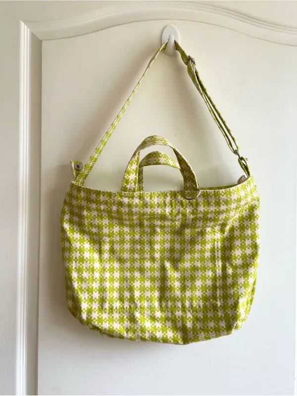 BAGGU Horizontal Zip Duck Bag Chartreuse Pixel Gingham - Image 2