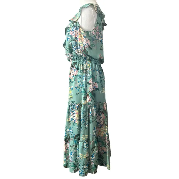 Lauren Conrad Dress Boho Fairy Green Floral Ruffle Layered Cinched Waist SZ SM - Image 6