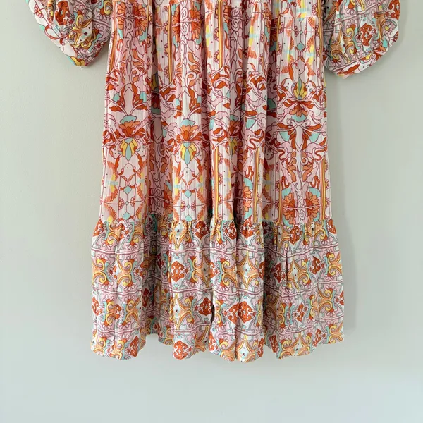 Anthropologie Lounge Dress Florence Floral Lace XS Boho Tiered Puff Sleeve - Image 9