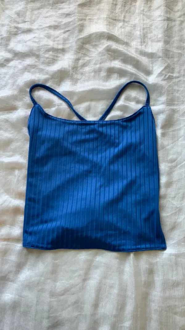 Blue Corset Back Cropped Tank Top - Image 2