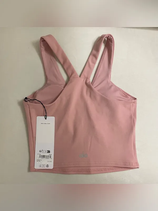 Alo Airbrush Real Bra Tank Racerback Cropped Sports Bra Top Vintage Pink XXS - Image 5