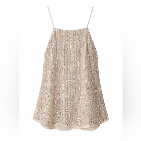 LOFT Sparkling Beige Sequin Camisole - Image 3