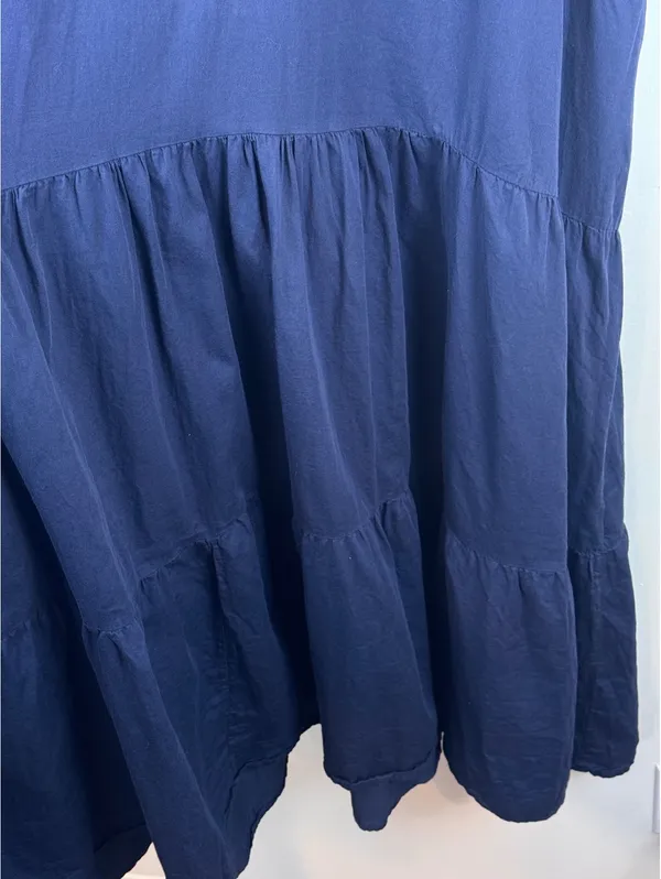 STARK X Navy Blue Cotton Ruffle Tiered Maxi Dress Size L Made in USA - Image 9