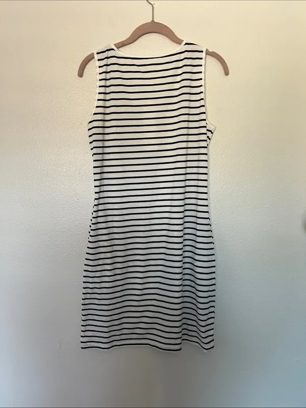 NWOT Striped Sleeveless Henley Dress - Black & White sz L - Image 3