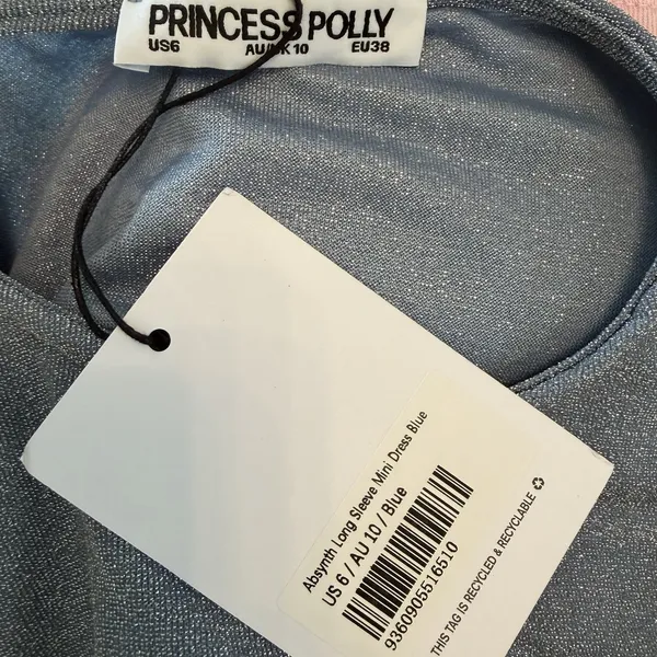 NWT Princess Polly us 6 Absynth Long Sleeve Mini Dress Blue Metallic Long Sleeve - Image 2