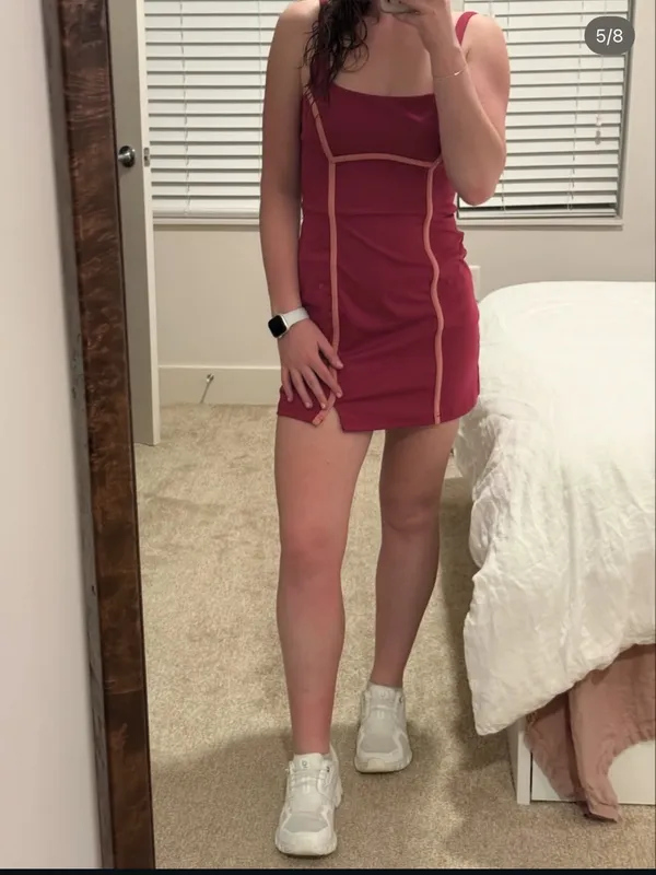 Fuchsia Pink Bodycon Mini Dress with Light Pink Piping - Image 5