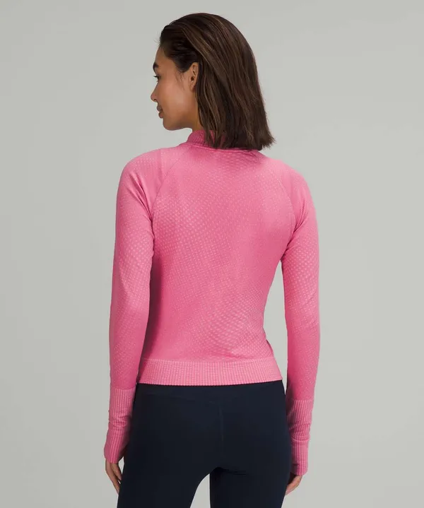 Lululemon Rest Less Cropped Half-Zip Grid Warp Pink Blossom / Sugar Pink - Image 2