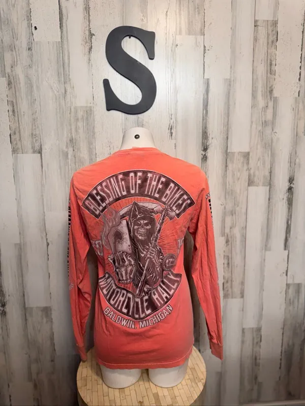Blessing of the Bikes Motorcycle Rally Long Sleeve T-Shirt Mens S Reaper Coral - Image 5
