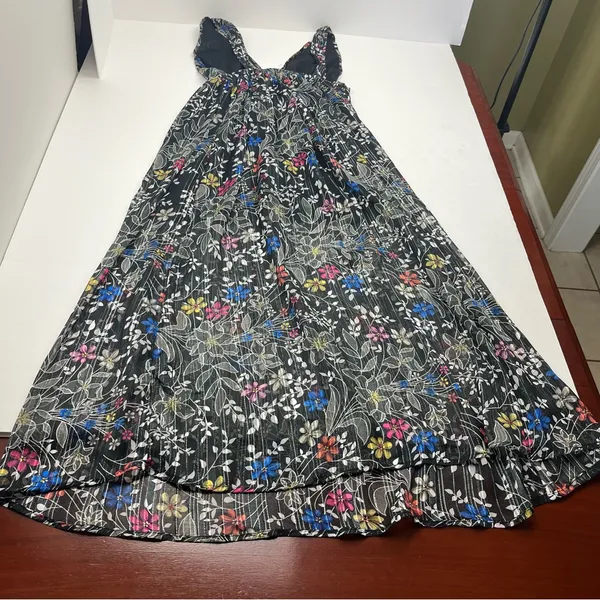 Anthropologie Raga Rain Forest Plunge Neck Maxi‎ Dress Black Floral Medium NEW - Image 13