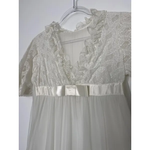 American Vintage 1970s Ivory Lace Chiffon Bridal Robe Gown Unbranded Small P - Image 9