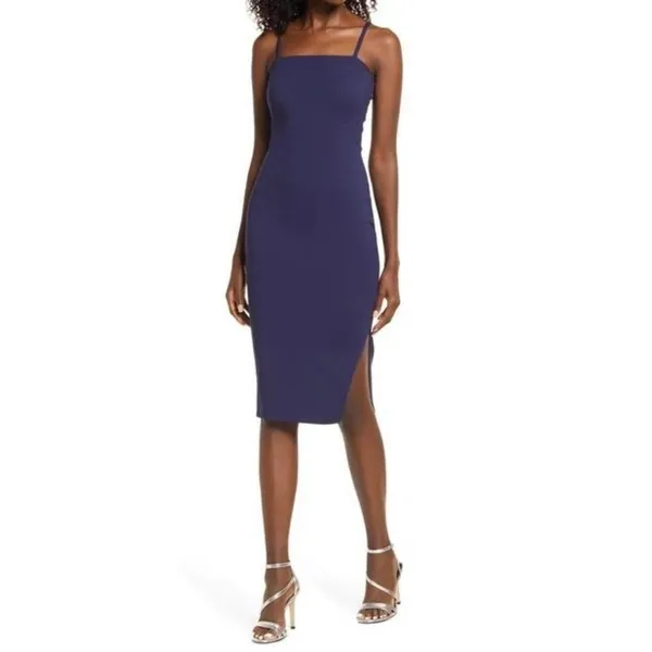 Lulu’s navy ponte knit lined body con midi dress size medium - Image 3