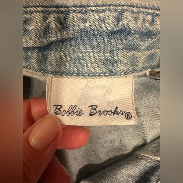 Bobbie Brooks Denim Button Down Shirt with Floral Embroidery Blue Size XL - Image 8