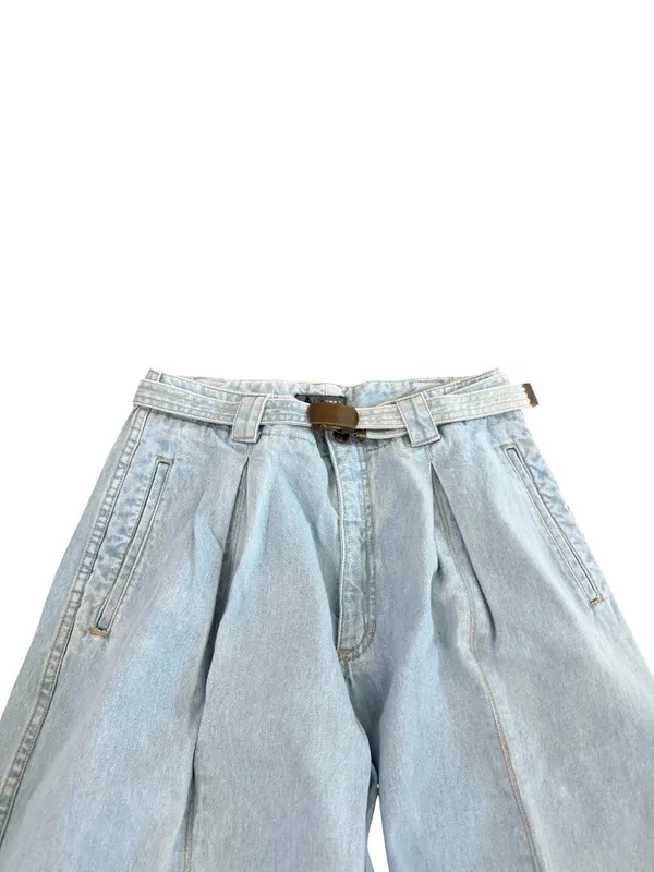 Lizwear Light Wash Pleated Belted Wide Leg Jeans Barrel Trouser Size 10 Women's - Image 2