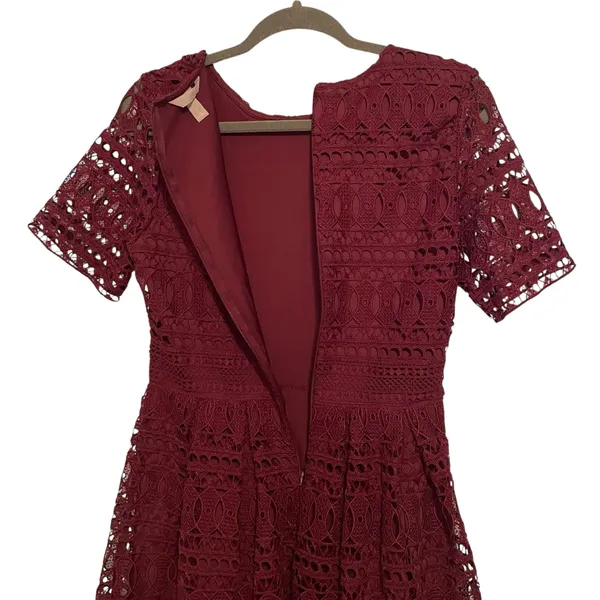 Burgundy Wine Lace Fit and Flare Dress. H&M size S - Image 4