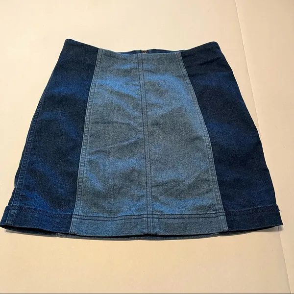 Free People Womens Size 8 Blue Two Toned Modern Femme Color Block Mini‎ Skirt - Image 3