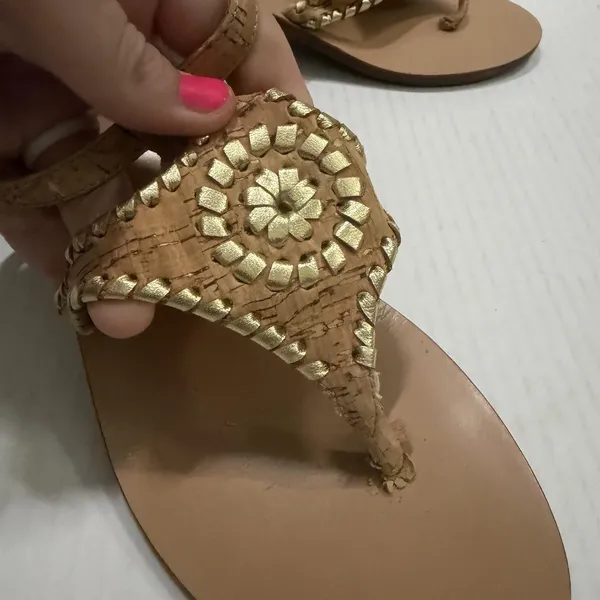 Jack Rogers Shoes Womens Size 9 Beige Cork Thong Sandals Medallion Block Heel - Image 4