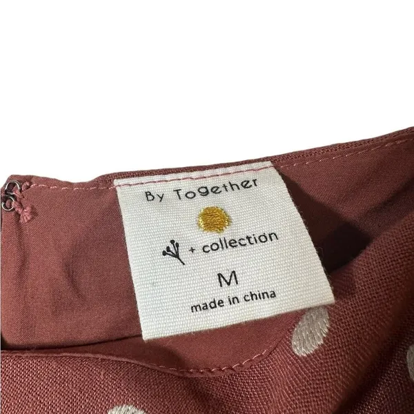 By Together Brown and White Polka Dot Zip Back Mini Dress‎ with Puff Sleeves - Image 2