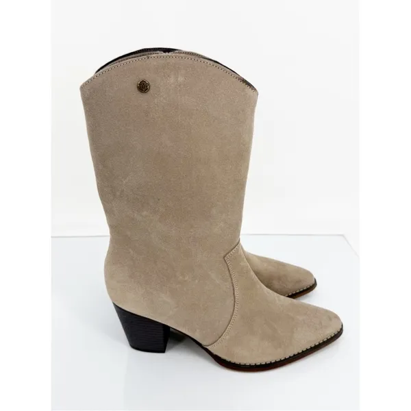 NEW TOP 3 Leather Mid Calf Cowboy‎ Boots Women's Size 8 Tan Western - Image 4
