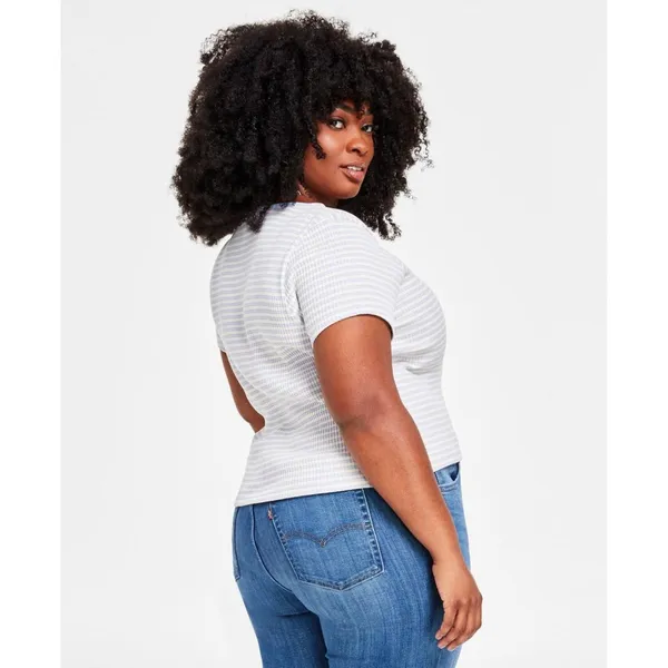 NWT Levi's Striped Britt Cotton Snap-Front Top A50550006 2X Sade Stripe Blue - Image 2