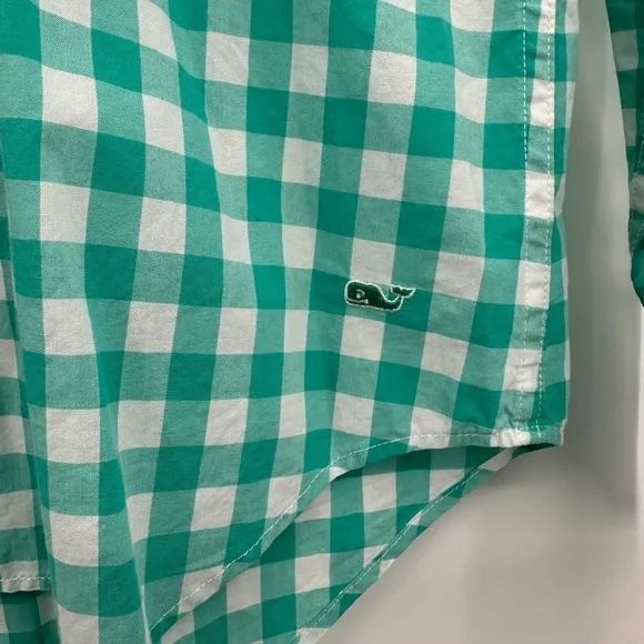 Vineyard Vines size 4 relaxed fit 100%‎ cotton green and white gingham button up - Image 4