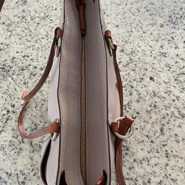 Dooney & Bourke Pebbled Leather Tote Light Pink Purple Brown‎ Trim Shoulder Bag - Image 5