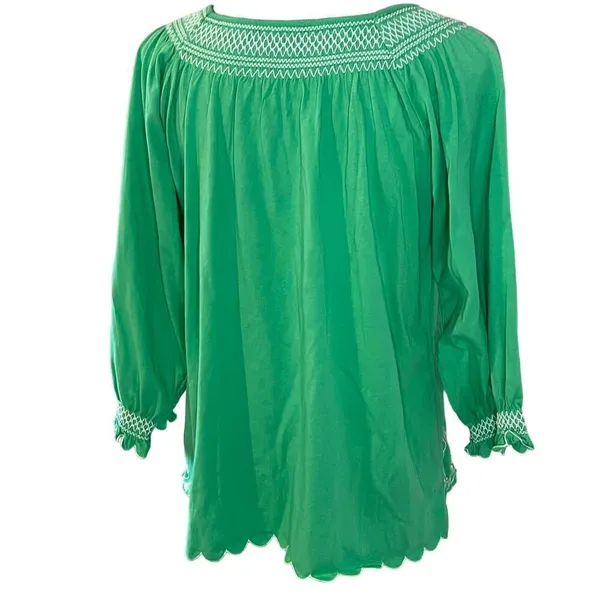RXB Embroidered Cotton Shirt Flowy Boho Green Medium M 3/4 Quarter Sleeve NWT - Image 2