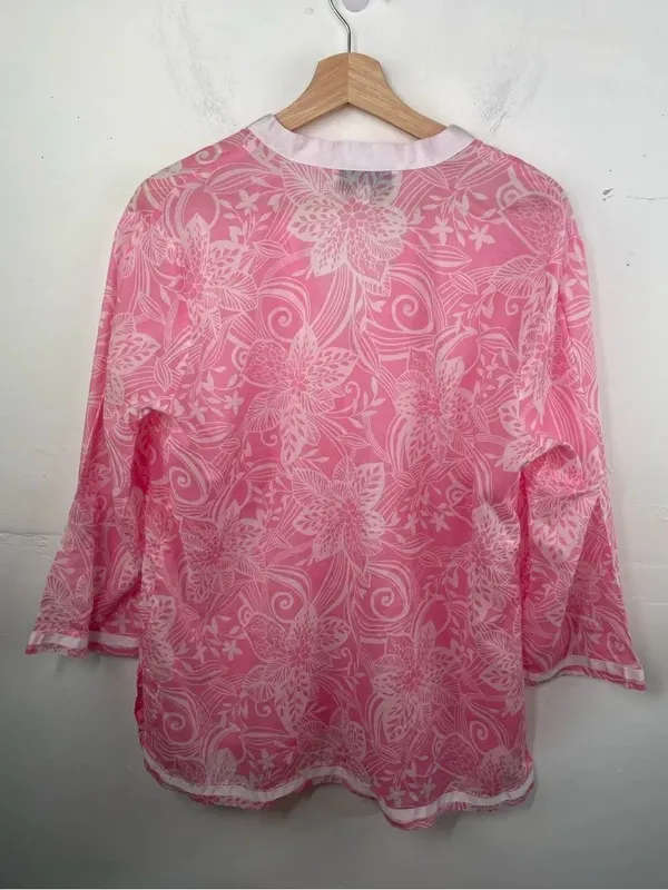 Jones New York Pink & White Floral Split-Neck Tunic - Image 10