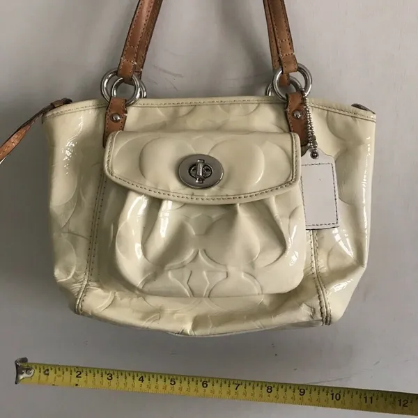 COACH Cream Leather All Over Logo Handbag - Image 5