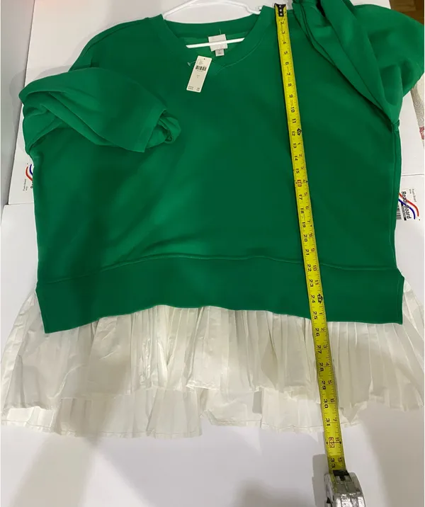 Anthropologie Maeve Ruffle Hem V-Neck Pullover Kelly Green Size L Preppy - Image 5