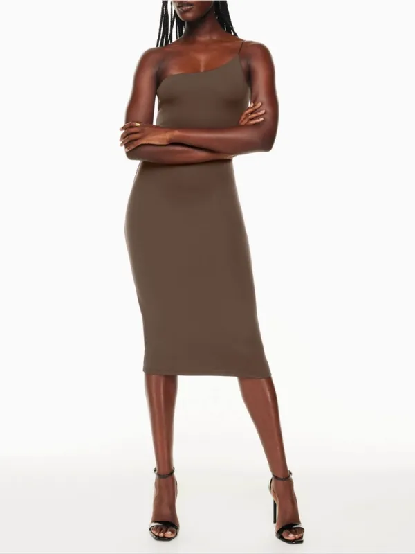 Babaton Contour Brown One Shoulder Midi Dress Size Small Bodycon Stretchy - Image 3